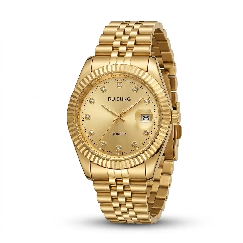 Unisex Χρυσό ρολόι quartz της μάρκας Ruisung - HLW-24036