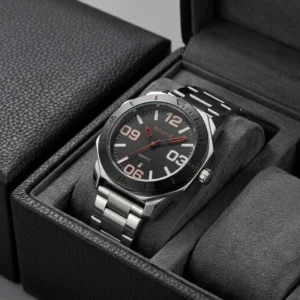 Ανδρικό ρολόι Quartz της μάρκας Goldis με ασημί μεταλλικό μπρασελέ και μαύρο καντράν - HLW-24032 - Image 2