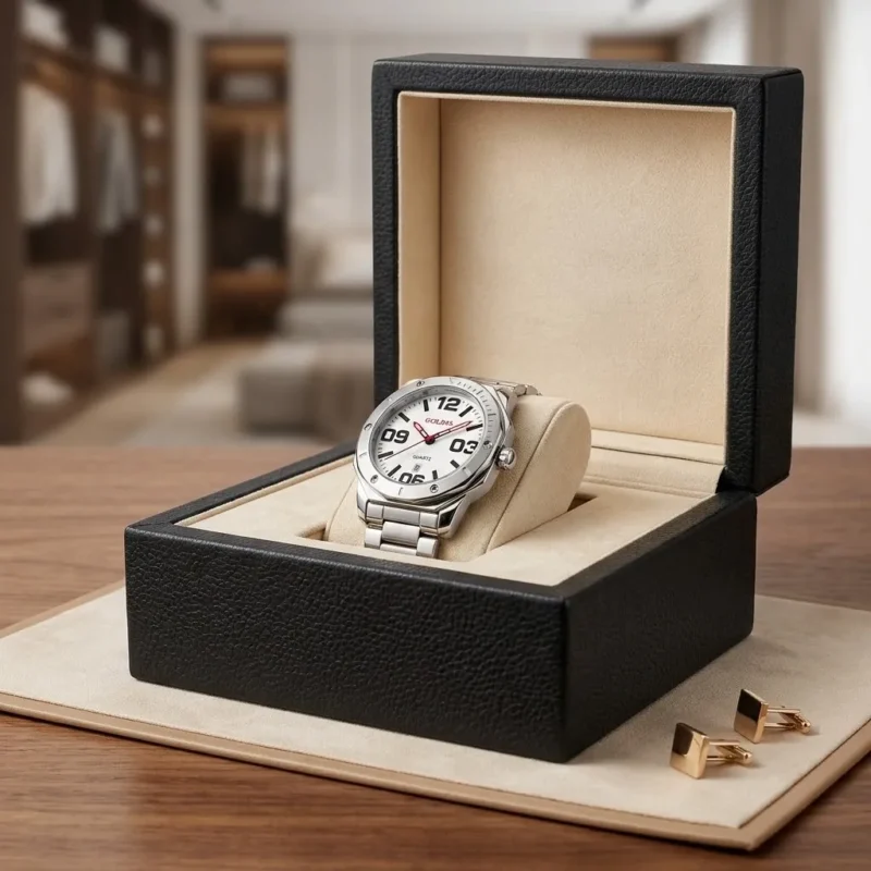 Ανδρικό ρολόι Quartz της μάρκας Goldis με ασημί μεταλλικό μπρασελέ και λευκό καντράν - HLW-24032